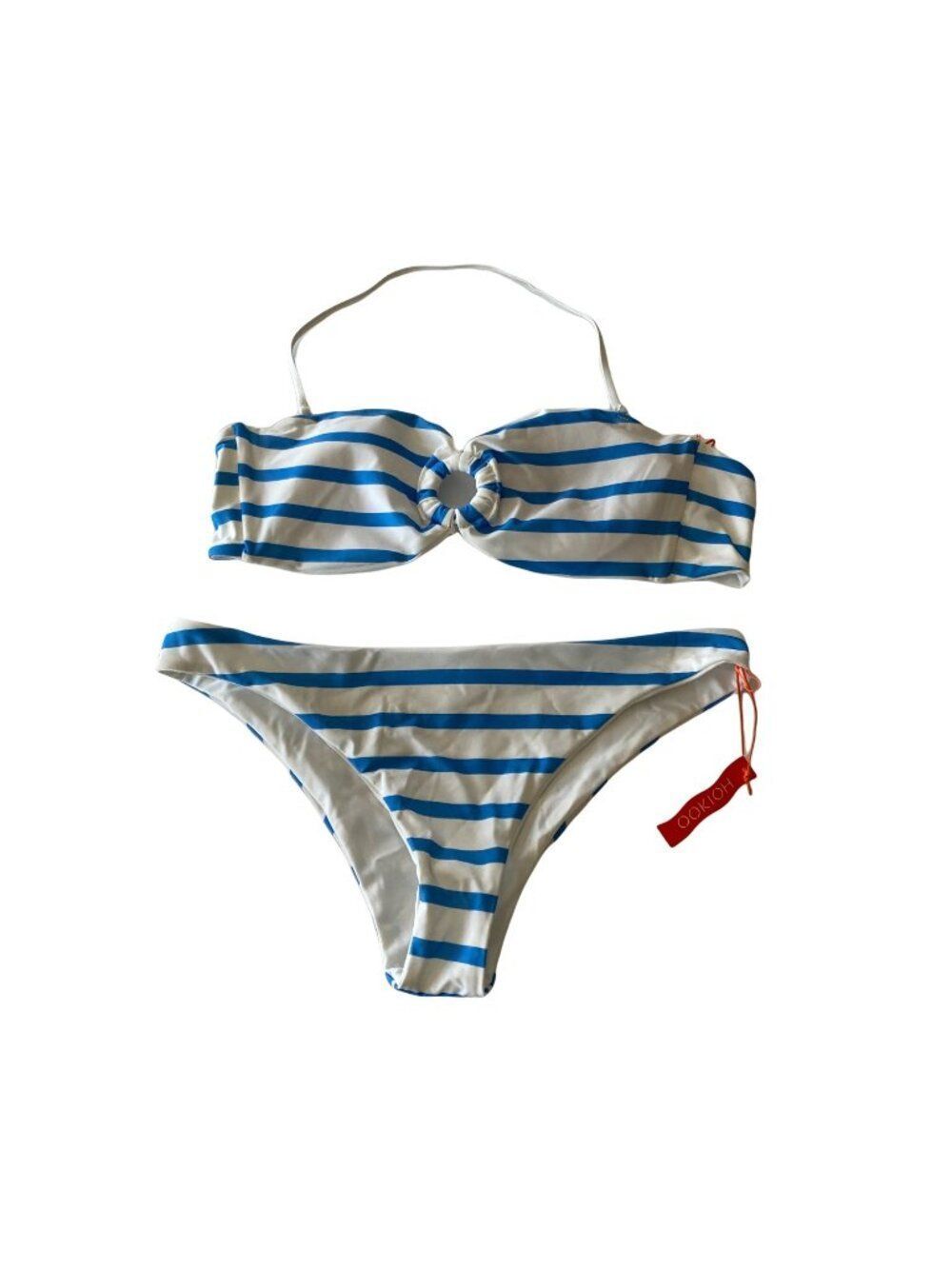 OOKIOH St Tropez Bandeau Bikini 2 Piece Medium Blue White Stripe Resortcore NWT